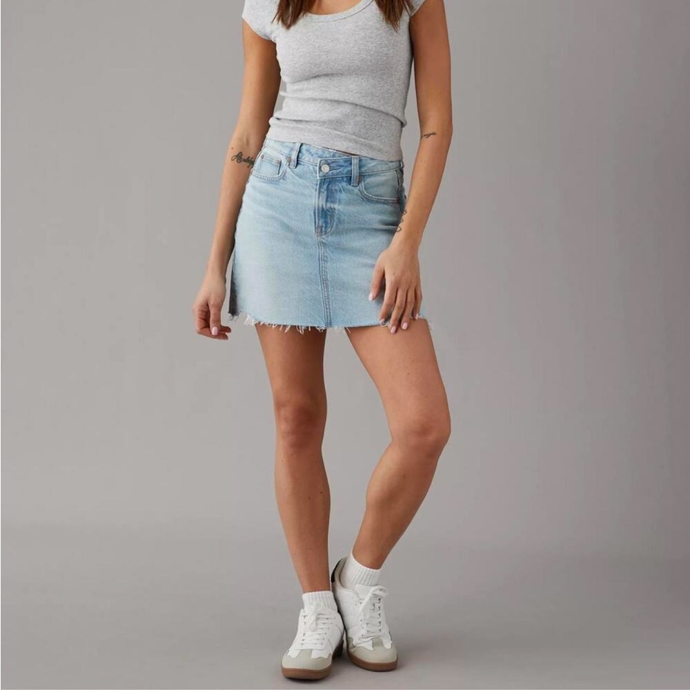 American Eagle Outfitters Light Wash Denim Mini Skirt